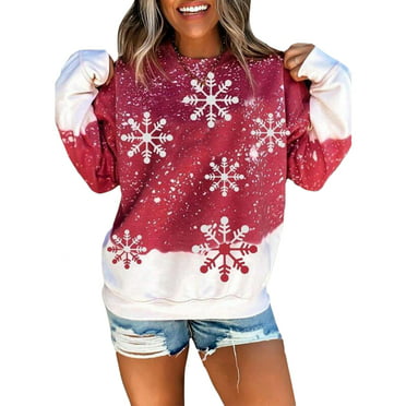 Women Christmas Snowflake Print Hooded Long Sleeve Sweatshirt 